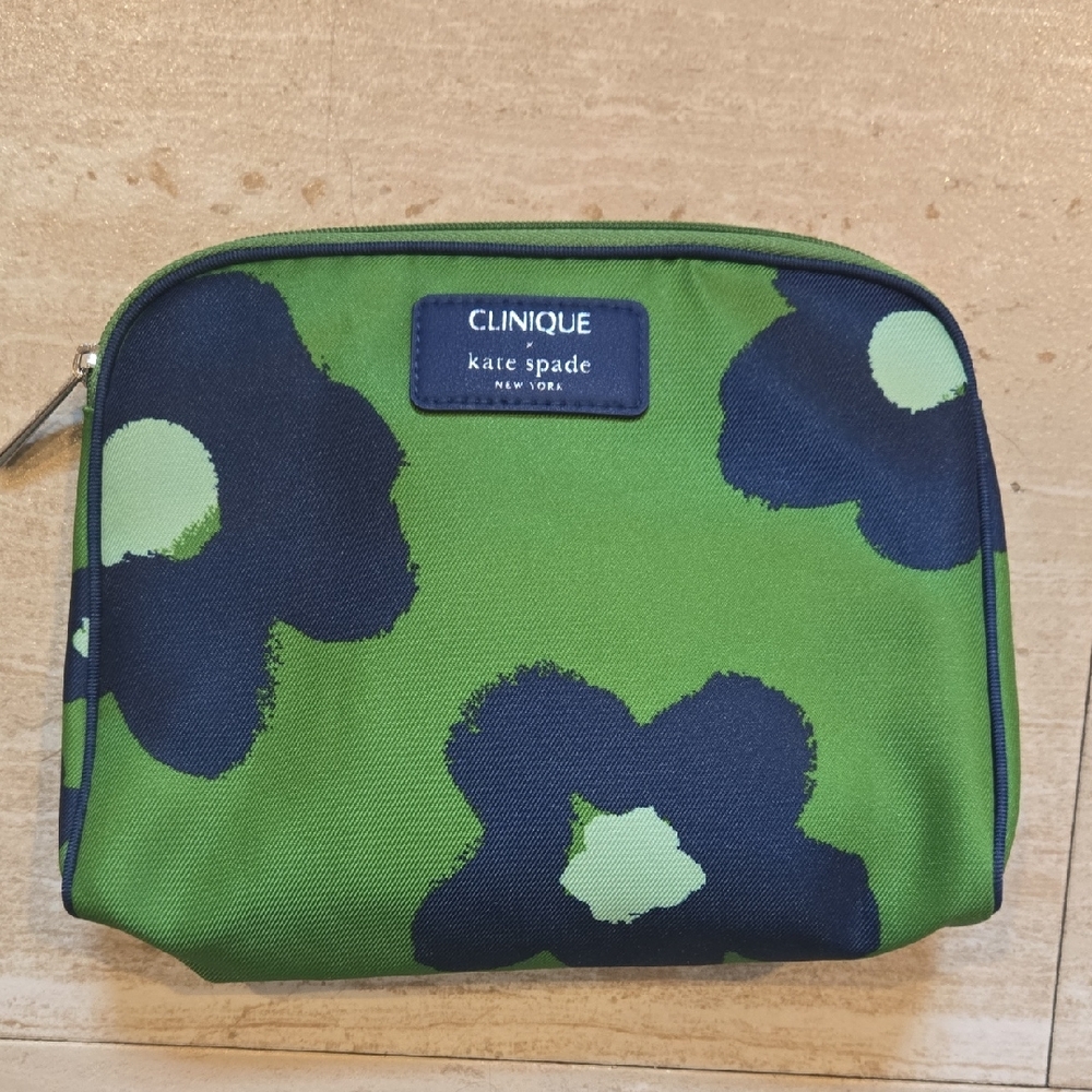 Clinique X Kate Spade Green/Blue Floral Zipper Cosmetic Pouch